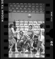 Basketball players Cherie Nelson and Sharla Muralt during USC vs Montana game in Los Angeles, Calif., 1986