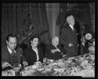 Rabbi Edgar F. Magnin, Gladys Swarthout, L. E. Behymer, and Dr. Rufus B. von KleinSmid at luncheon honoring Behymer, Los Angeles, 1935