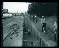 Water and Power Department workers digging a trench for pipeline, Los Angeles, circa 1920