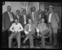 Sherriff William Traegaer returns to his team of sherriffs at Los Angeles County after vacation, Los Angeles, 1930