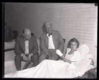 Winnie Ruth Judd, murder suspect, with Dr. W. C. Judd and Paul Schenck at the Georgia Street Receiving Hospital, Los Angeles, 1931