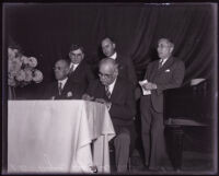 Vice-president Charles Curtis, Louis B. Mayer and Samuel Shortridge at a Motion-Picture Academy banquet, Los Angeles, 1931