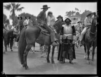 Santa Barbara Fiesta, people dressed as early Californians and as Juan Cabrillo, Santa Barbara, 1927