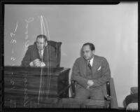 Judge Frank Monfort and Vernon D. Wood on the witness stand, Los Angeles, 1935