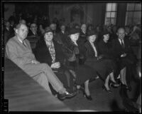 Worth S. Fitts, Ardell Fitts, Marion Fitts and Mrs. L. R. Wharton at Buron Fitts perjury trial, Los Angeles, 1936