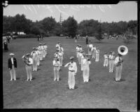 West Los Angeles youth band at band competition or review, [1930s?]