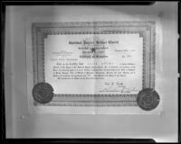 Copy of Drake Googoo's Certificate of Ordination issued by the Spiritual Psychic Science Church, 1936