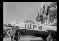 Sailors prepare the 10-P-6, a P2Y-1 Navy seaplane, San Francisco, 1934