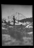 Katherine Lillis Van Fleet fishing at Mirror Lake on Cottonwood Creek, Yosemite Valley, 1935