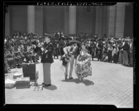 Mexico City's police band giving a concert at the Los Angeles City Hall in 1941