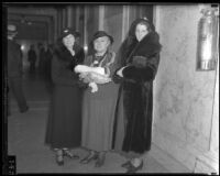 Berdina Craig, Helen Werner and Florida Craig McCormick wait for a verdict in a courthouse, Los Angeles, 1935