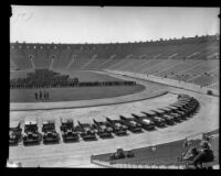 Panorama (right half) of a police inspection at the Los Angeles Memorial Coliseum, Los Angeles, 1927