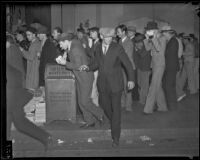 Protesters fleeing from tear gas during Los Angeles Railway strike, Los Angeles, 1934