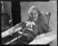 Actress Mary Blackford at home following a car accident that left her partially paralyzed, Beverly Hills, 1935