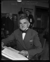 Attorney Marshall Stimson in court, Los Angeles, 1936