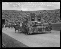 Raymond Avenue School students on float, Shriners' parade, Los Angeles Memorial Coliseum, Los Angeles, 1925