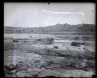 Rescue teams search the floodplain after St. Francis Dam disaster, Santa Clara River Valley (Calif.), 1928