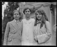 Aimee Semple McPherson's secretary Emma Shaffer, Roberta Semple, and Rolf McPherson, Los Angeles, 1926