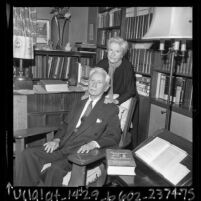 Authors Ariel and Will Durant in library of their home in Los Angeles, Calif., 1967