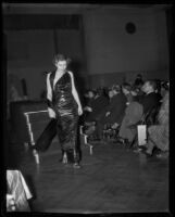 Model in long fitted gown, Times Fashion Show, Los Angeles, 1936