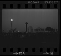 Protesters outside of Century Plaza during President Johnson's visit, 1967