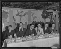 Mealtime with J.R. Smith, Maurice Orr, Harry Shuford, Bill Tipton, Cecil Colville and Bob Turner, Pasadena, 1935