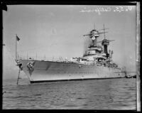 USS California, flagship of the Pacific Fleet, anchored at the Port of Los Angeles, San Pedro