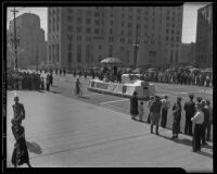 Salvation Army parade float outside the old State Building on Spring Street, Los Angeles, 1935