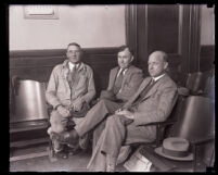 Three men in the courtroom during the Asa Keyes trial, Los Angeles 1929