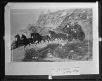 Illustration of horse-drawn Banning & Co. stagecoach with passengers, 1935