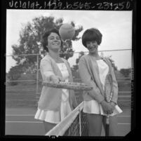 Peggy Michel and Pam Teeguarden at Rancho Park International Junior Tennis Championships, Calif., 1965