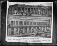 Drawings of Central Block and Lanfranco Block in Los Angeles, circa 1880s (copy photo)