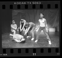 Cast members performing "La Migra" segment of "Rainbow Country" at the Taper Too in Los Angeles, Calif., 1986