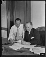 Attorney Volney P. Mooney and Representative Charles Kramer investigating un-American activities, Los Angeles, 1935