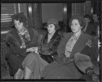 Rose Pickerel, Jean Peirce, and Sally Florian await for Officer Peirce's verdict, Los Angeles, 1935