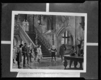 Scene from silent film "Little Lord Fauntleroy," with Mary Pickford as Fauntleroy, butler, maids, and visiting children, 1921, rephotographed 1935