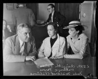 Kathryn Parks, accidental killer, sitting with Griffith Jones and Mildred Gilmore, Los Angeles, 1935