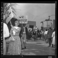 Pickets at Beverly Hilton protesting Madame Ngo Dinh Nhu's visit to United States, 1963