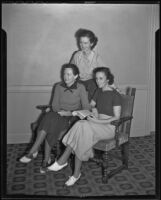 Mmes. Joseph Rose, Robert Rhodes, and John Eric Mack prepare for "The King of the Ice Mountains", Pasadena, 1936