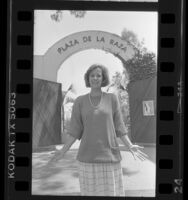 Alida Amabile at entrance to Plaza de la Raza in Los Angeles, Calif., 1986