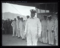 Thomas B. Slate and flight crew dirigible [blimp] and gondola, Glendale, circa 1928