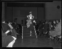 Model in wide-collared dress, Times Fashion Show, Los Angeles, 1936