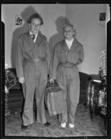 Beverly Dodge and Henrietta Sumner in flying outfits, Los Angeles, 1935