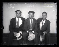 Police officers on trial for bribery, Harry M. Hill, Leonard F. Sale and Thomas B. Washburn, Los Angeles, 1929