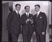 Dr. James W. Brougher standing between his two sons, James and Russell, Los Angeles, 1925