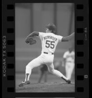 Los Angeles Dodgers' Orel Hershiser mid-pitch, 1985