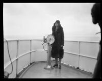 Grace Coolidge on a boat during a visit to Santa Catalina Island, 1930