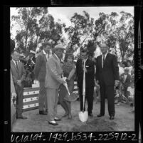 Gene Autry with Pat Wymore, Chuck Chandler and Del E. Webb at groundbreaking for Angel Stadium, 1964