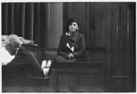 Woman on the witness stand at Alexander Pantages trial, Los Angeles, 1929