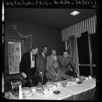 Movie cowboys, Jimmy Wakely, Donald (Red) Barry, Eddie Dean, Lash LaRue and Ken Maynard at Hollywood Press Club, 1971